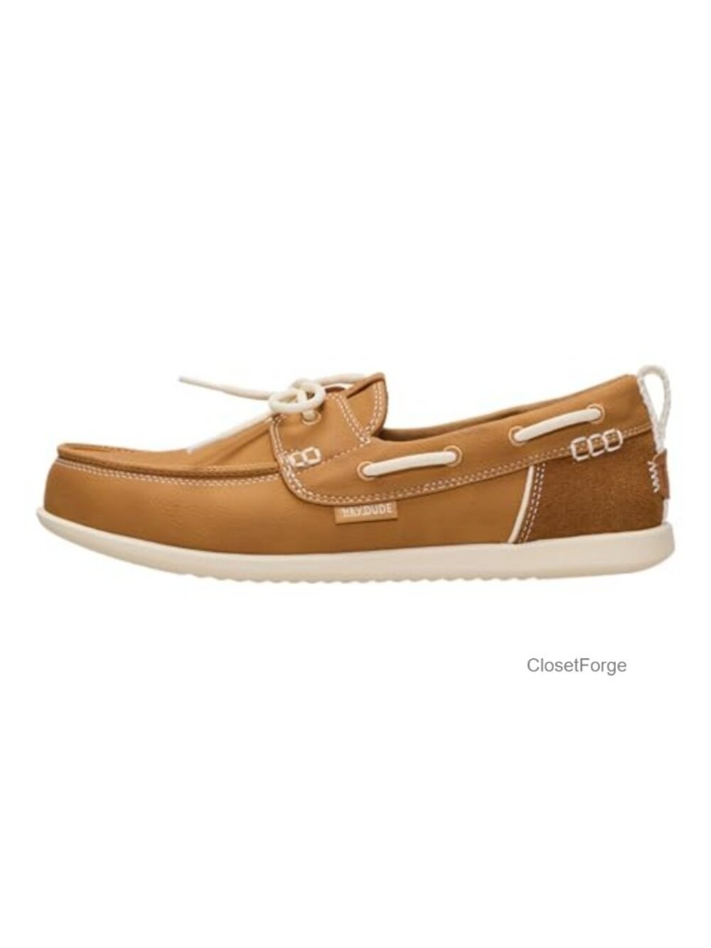Boat Shoe Style Slip-On Loafers with Stretch Lace Faux Leather (Size 7)